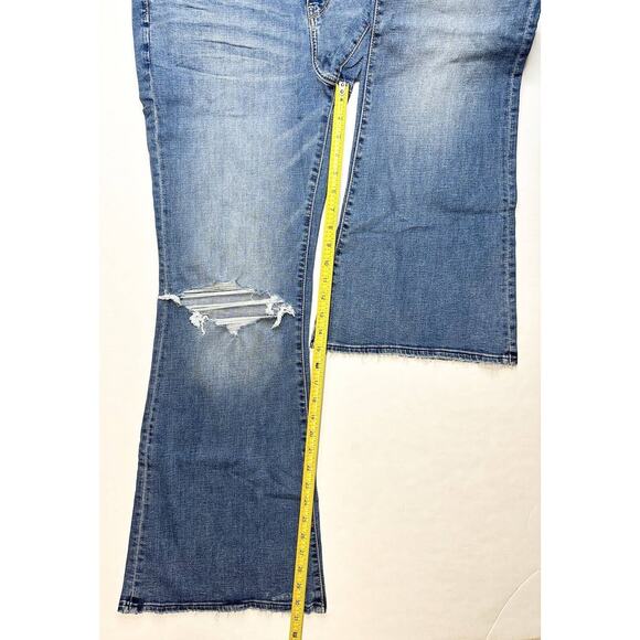 American Eagle Super Hi-Rise Flare Jeans 16 Stretch Blue Denim Distressed NEW - Picture 10 of 11